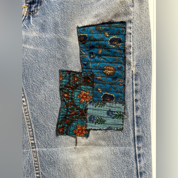 Free People Long Modest Denim Jean Ruffle Embroidered Skirt 34/31 NWOT tic toc - Picture 9 of 11